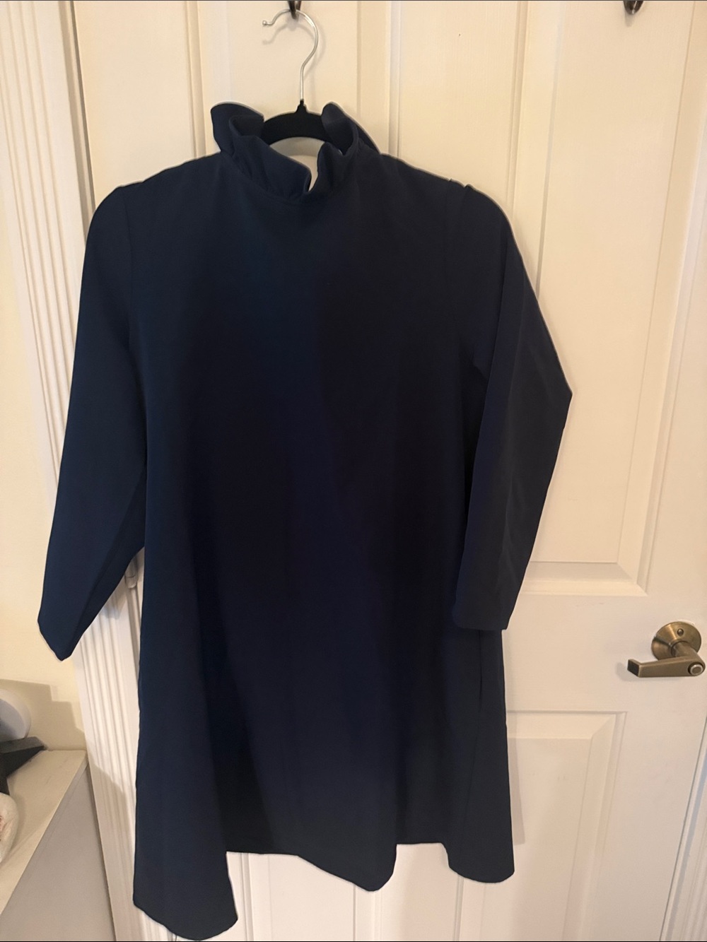 Tuckernuck Daphne Navy Ruffle Neck Shift Dress - Picture 2 of 4